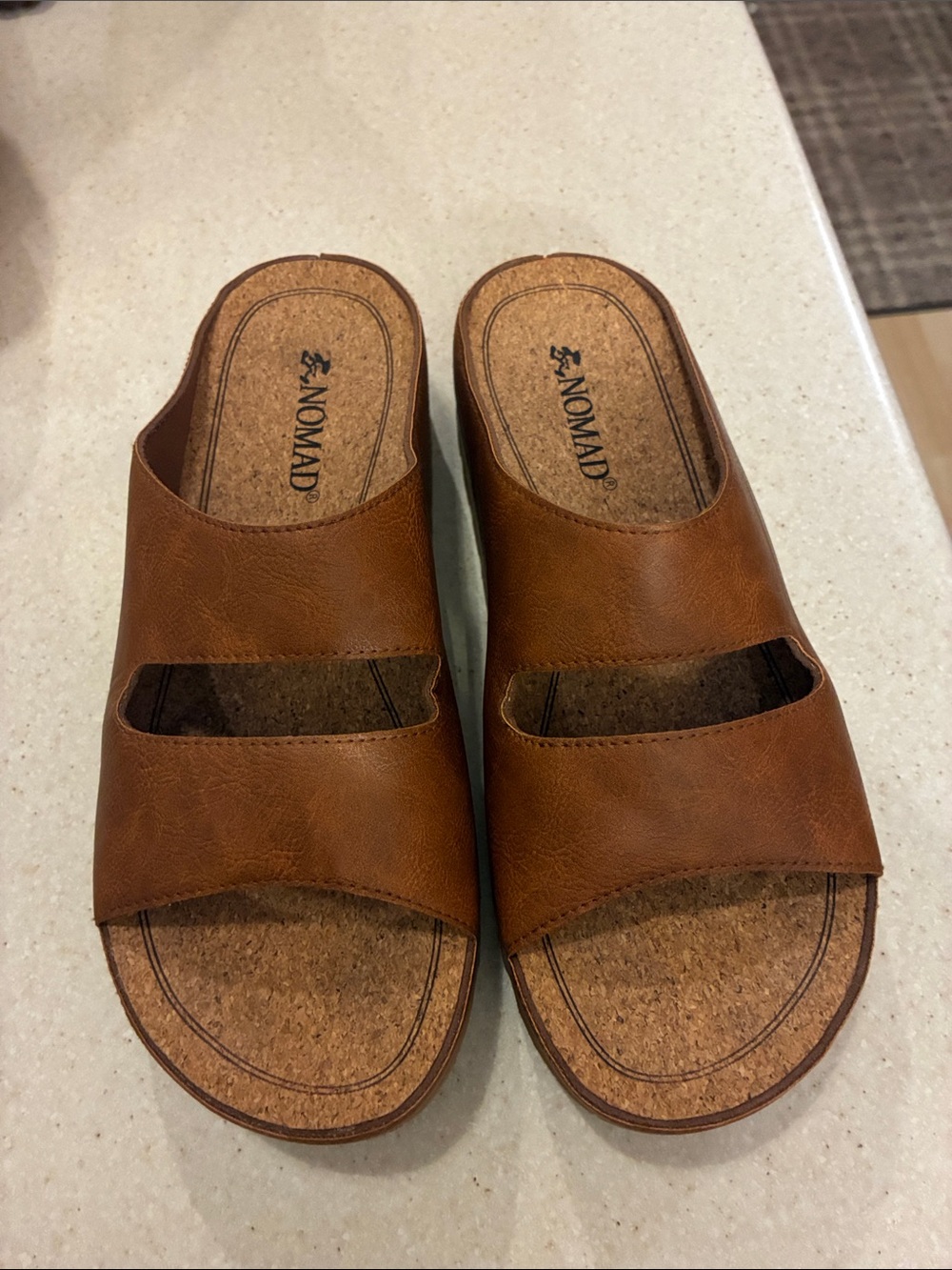 Nomad Tan Double-Strap Cork Slide Sandals